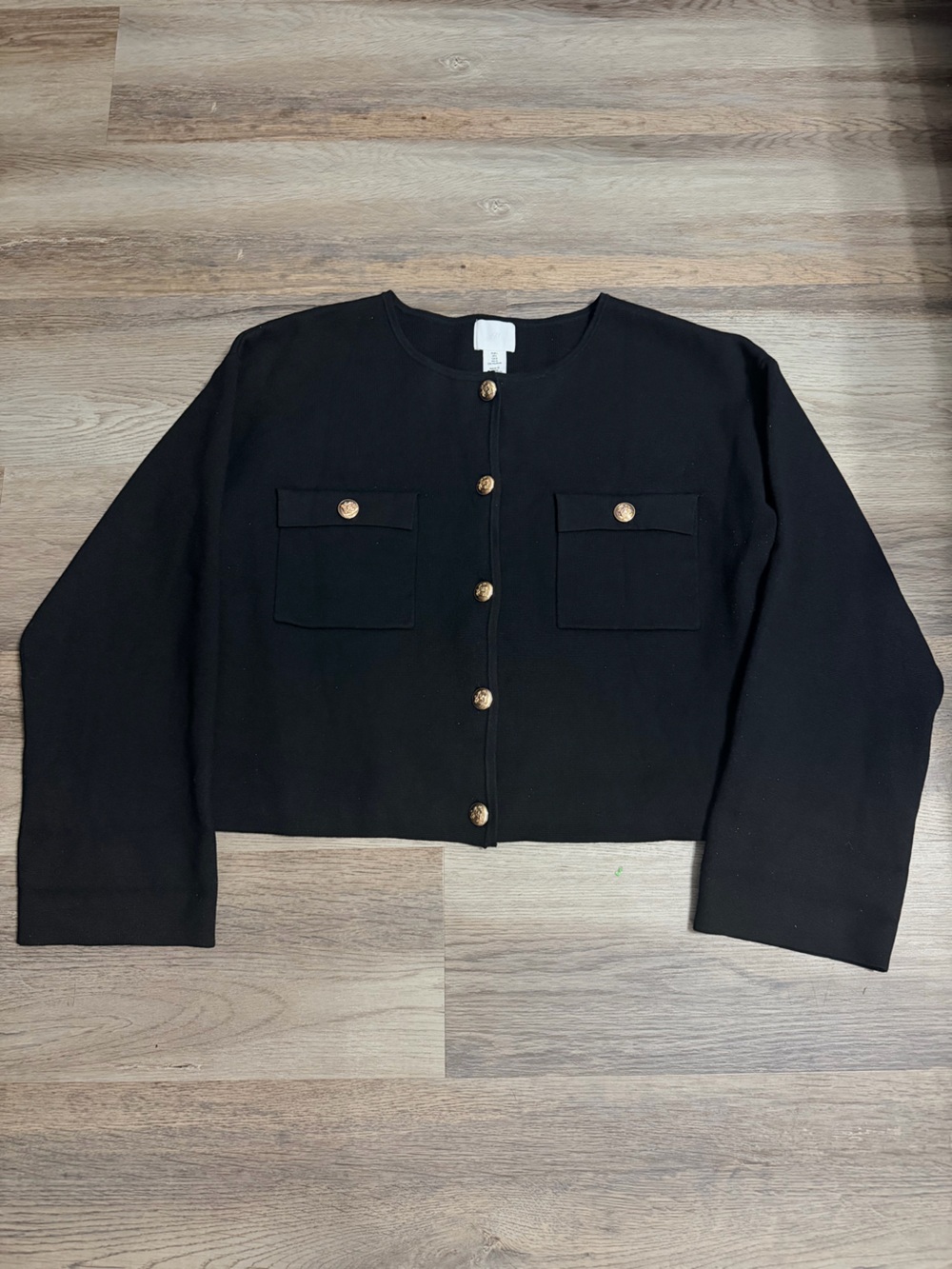 H&M Black Cropped Blazer with Gold Buttons